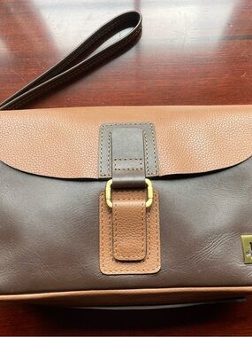 H by Halston Leather Wristlet Clutch Brown Colorblock Foldover Purse